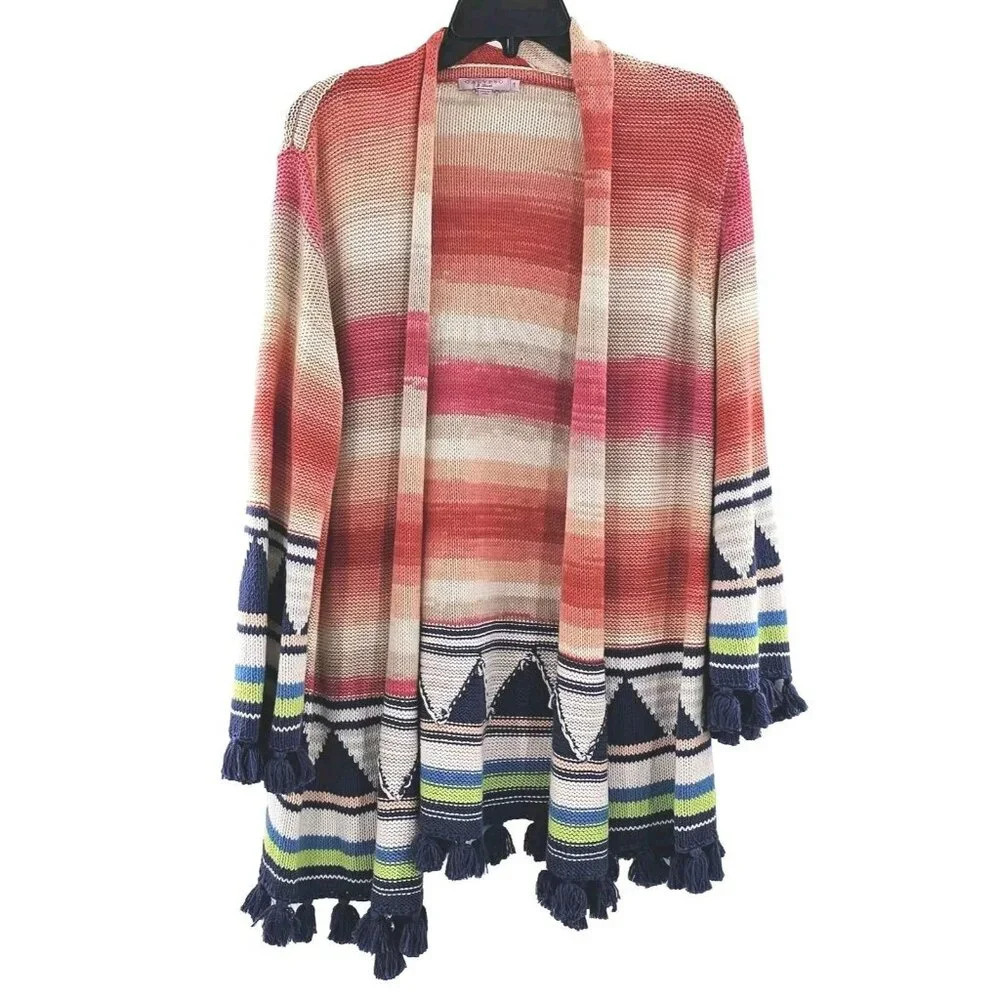 Calypso St. Barth Open Front Cardigan Chunky Knit Tassels Women's Sz 1